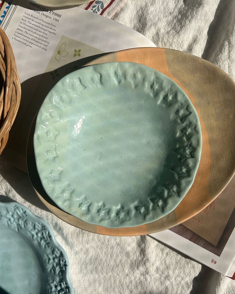 Hand Built Plate | Snowflakes | Stamp | Ceramic Handmade - Pottery & Ceramics - Pottery Blue