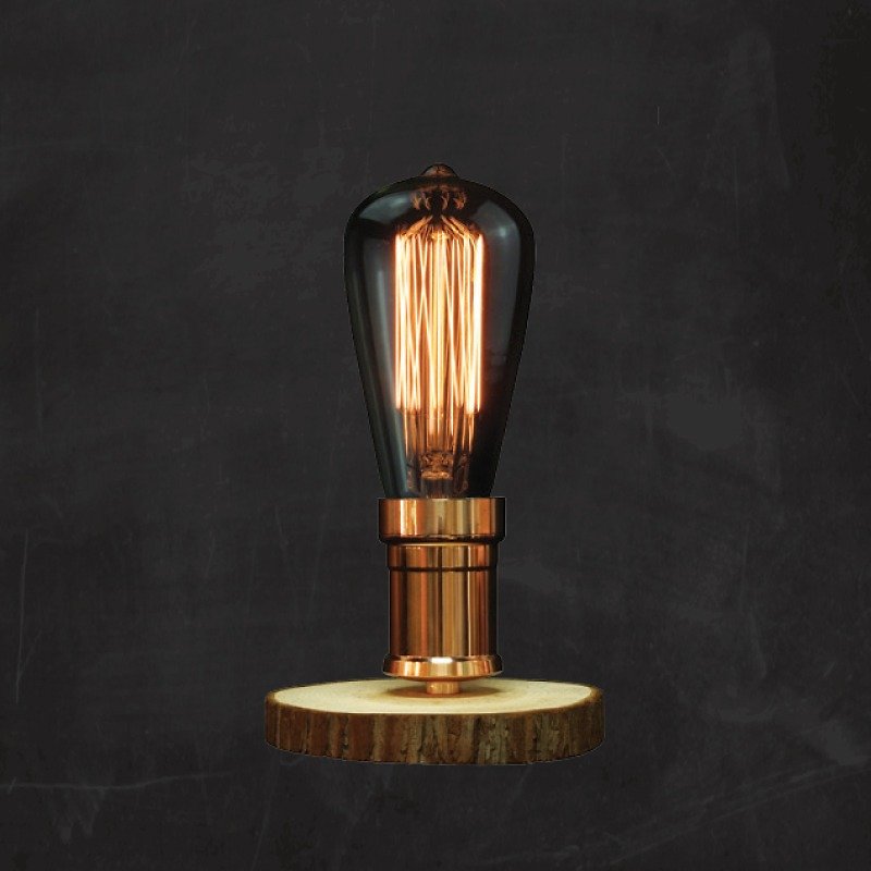 愛迪生燈泡木枱燈 香港製作 手作復古家居餐廳 - 燈具/燈飾 - 木頭 咖啡色
