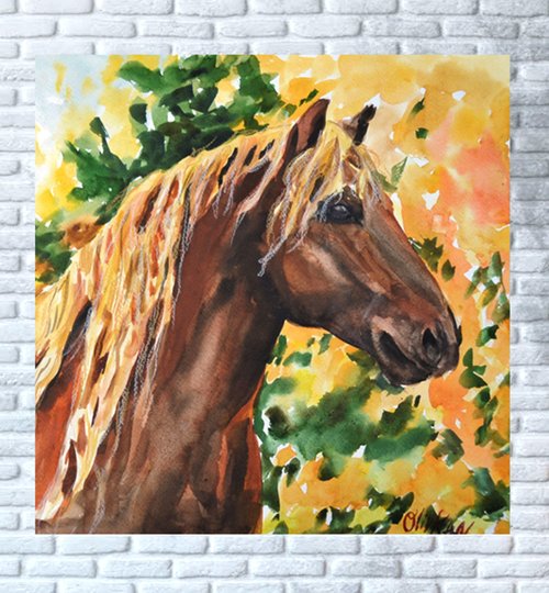 馬　水彩肉質画　印あり　箱あり 馬 水彩肉質画 印あり 箱あり