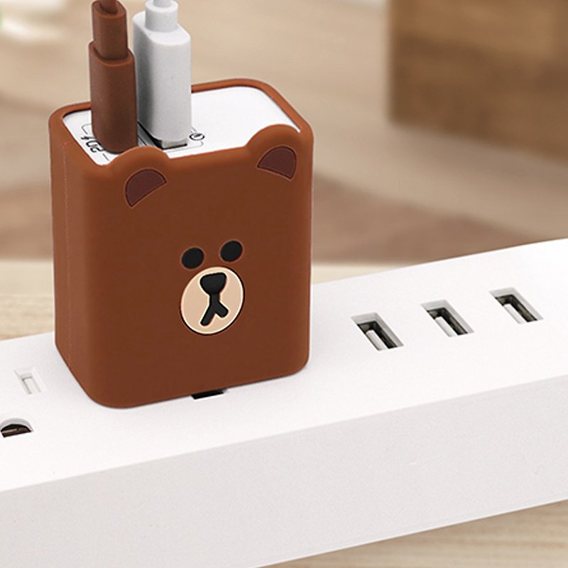 GARMMA LINE FRIENDS Type-C & USB PD Dual Hole Shaped Charger Xiong Da - Phone Charger Accessories - Other Metals Brown