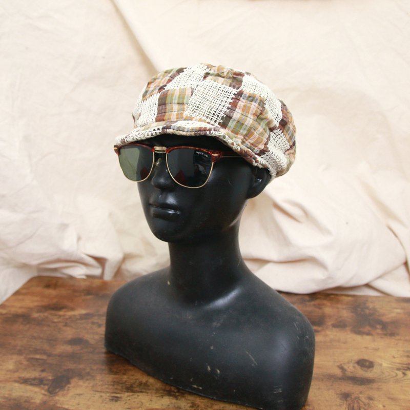 Back to Green::夏季帽款 格紋拼接 蕾絲 復古 d-66//vintage hat - 帽子 - 棉．麻 