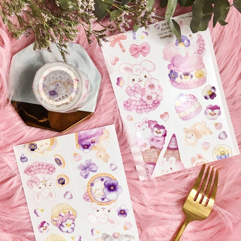 Pansy rabbit│PET white ink paper tape│with release paper - มาสกิ้งเทป - พลาสติก สีม่วง