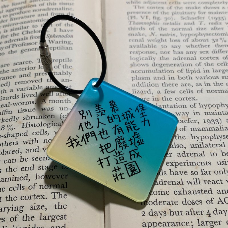 別羨慕別人 - 寫字男紙壓克力吊飾鑰匙圈掛飾 - 吊飾/掛飾 - 壓克力 黃色