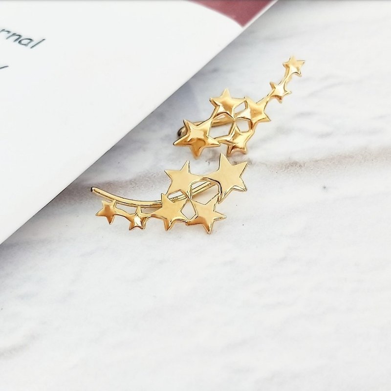 DoriAN 優美星空星星925純銀18K金耳環 附純銀保證卡精美禮物包裝 - 耳環/耳夾/耳骨夾 - 純銀 金色