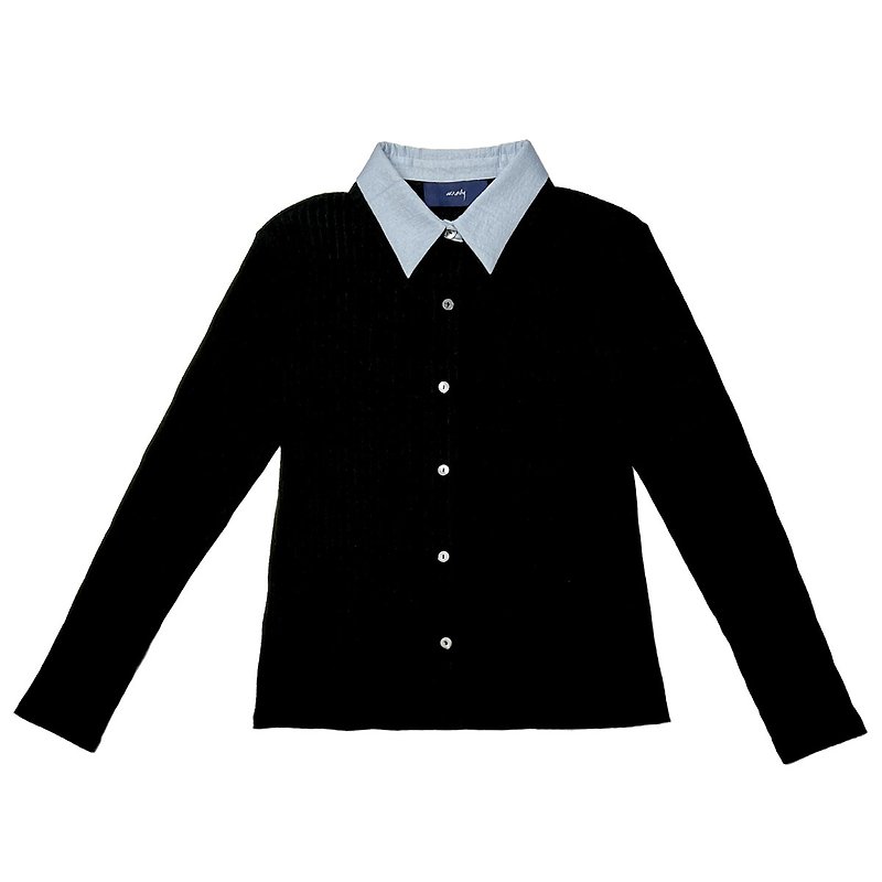 Wool Women's Tops Black - Cotton Collar Jersey Shirt/ Black