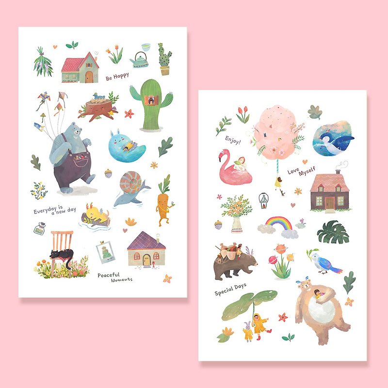 Cute Illustration Sticker Sheet 2pcs | Bullet Journal Stickers, Planner Stickers - สติกเกอร์ - กระดาษ หลากหลายสี