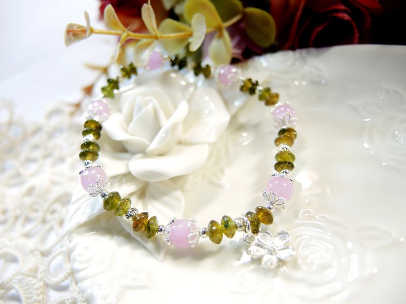 "Spring song" Purple Spodum and Yellow Green Tourmaline 925 Silver Design Bracelet - Bracelets - Gemstone Multicolor