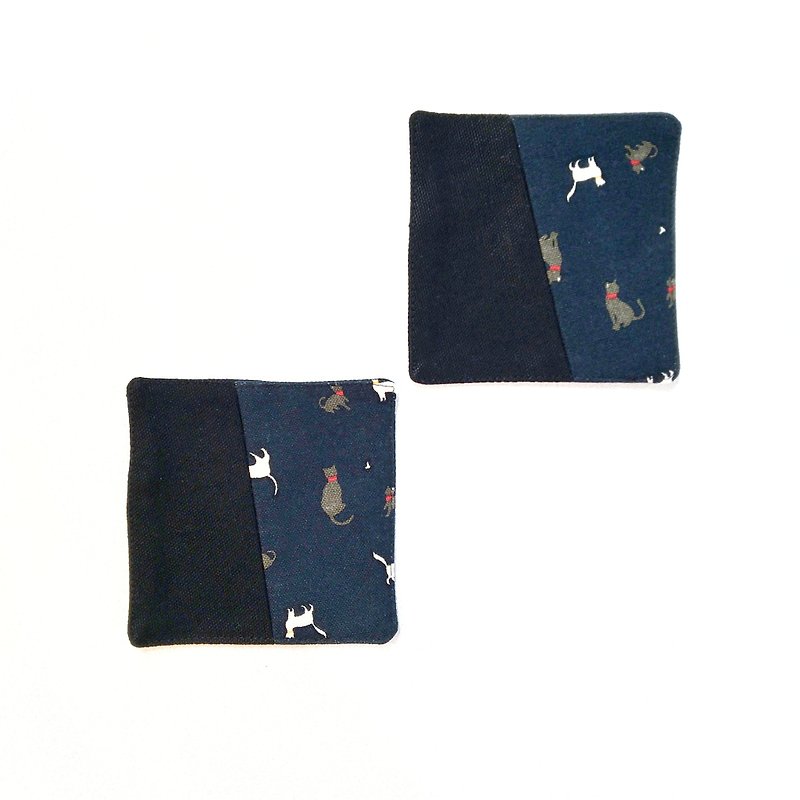 coaster patchwork (x2) - ที่รองแก้ว - ผ้าฝ้าย/ผ้าลินิน สีดำ