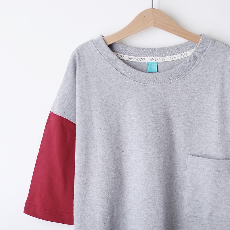 Fall short loose cotton plain shoulder pocket Tee - dark gray Linen* - Women's T-Shirts - Cotton & Hemp Gray