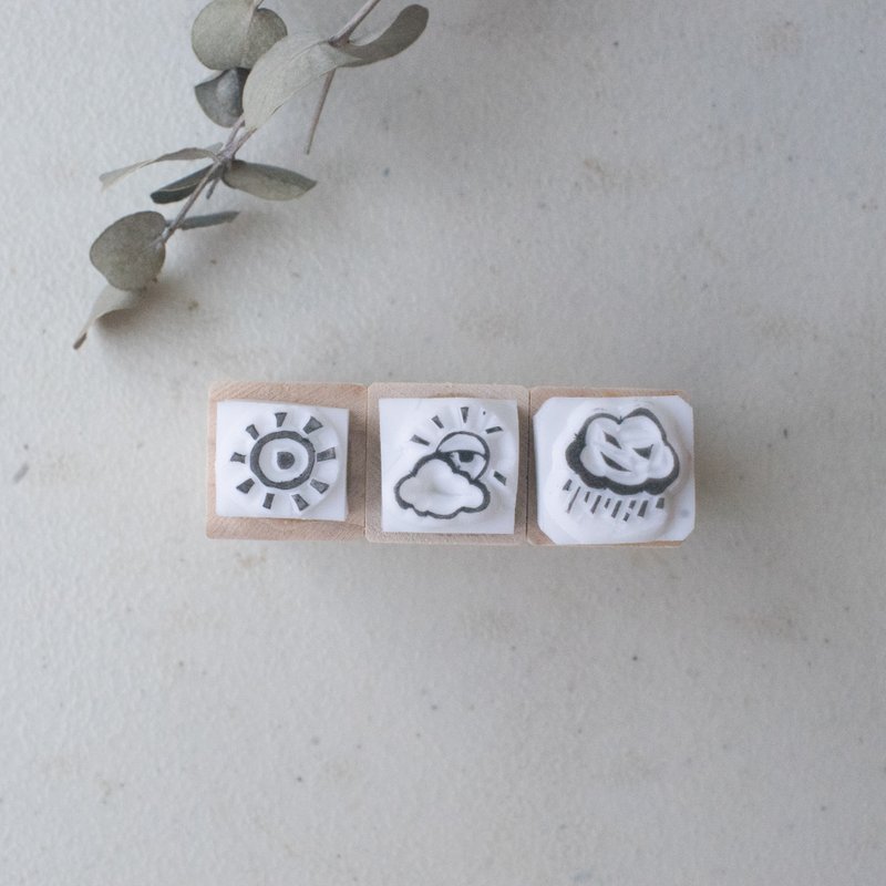 小塗案手作印章 晴天陰天雨天_天氣三件組 - 印章/印台 - 其他材質 白色