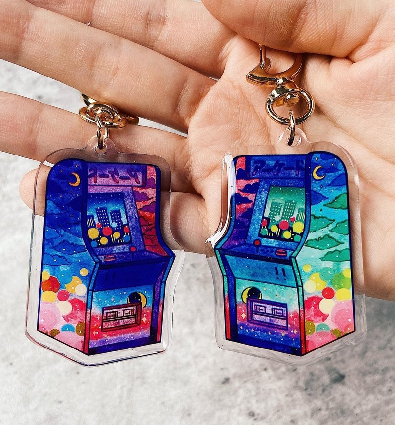 Late Night Arcade Glitter Watercolor Double-sided Keychain - ที่ห้อยกุญแจ - อะคริลิค หลากหลายสี