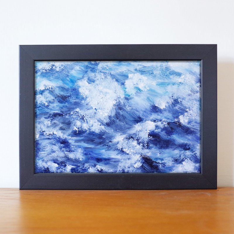 海浪 油畫 F1號 含框尺寸約26*19cm - 海報/掛畫/掛布 - 顏料 藍色