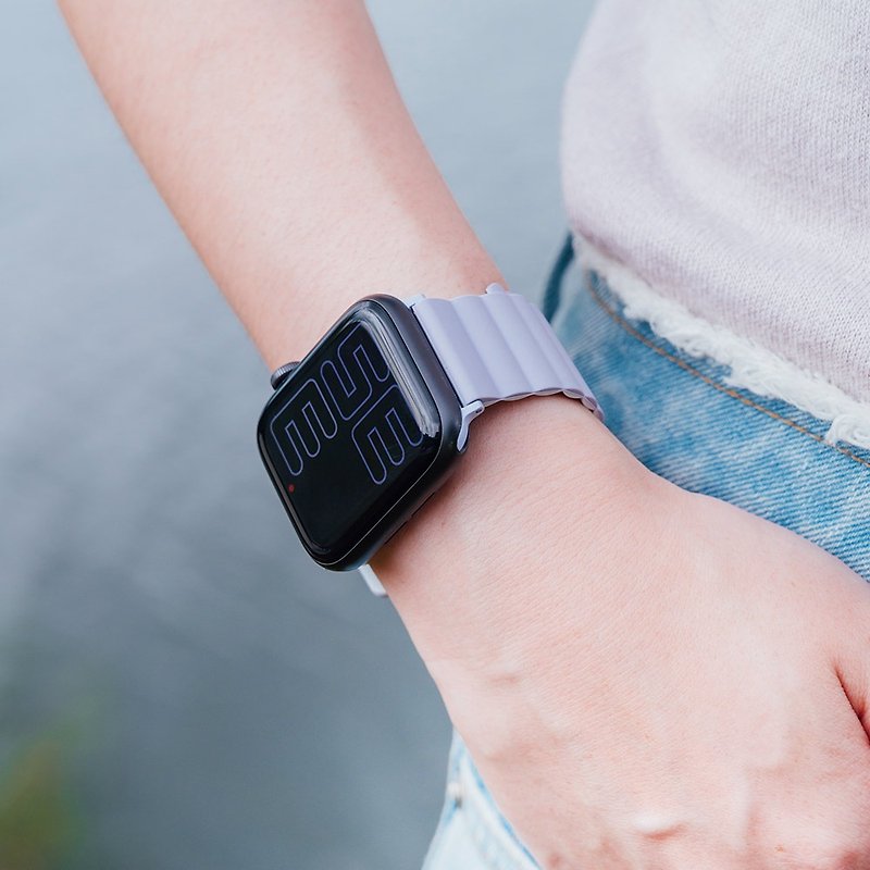 Revix Apple Watch 雙色防水矽膠磁吸錶帶-紫白 - 錶帶 - 矽膠 紫色