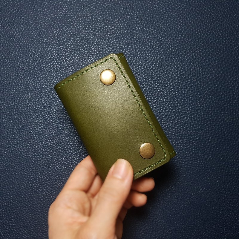 Natural cow leather three-dimensional coin purse - change does not fall out design_rectangular_military green - Coin Purses - Genuine Leather Green