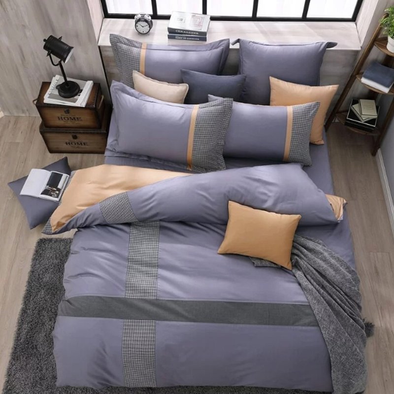 Caliphil Bedding Combed Cotton 300 Woven Bed Sheet Set of Four/Shrewsbury/Purple Gray/Single/ - เครื่องนอน - ผ้าฝ้าย/ผ้าลินิน สีม่วง