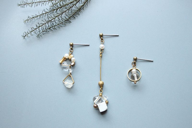 Quietness Clarity  - earrings pierced earrings clip-on earrings - Earrings & Clip-ons - Stone White