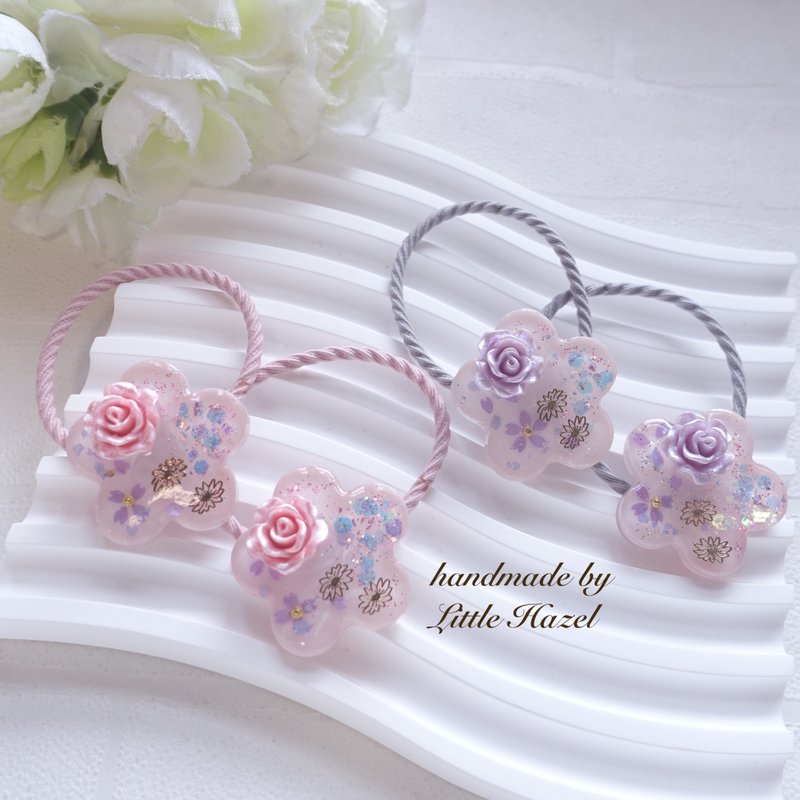 花花髮圈 髮束 一對 滴膠髮飾  UV Resin Hair accessories - 髮圈/髮夾 - 其他材質 