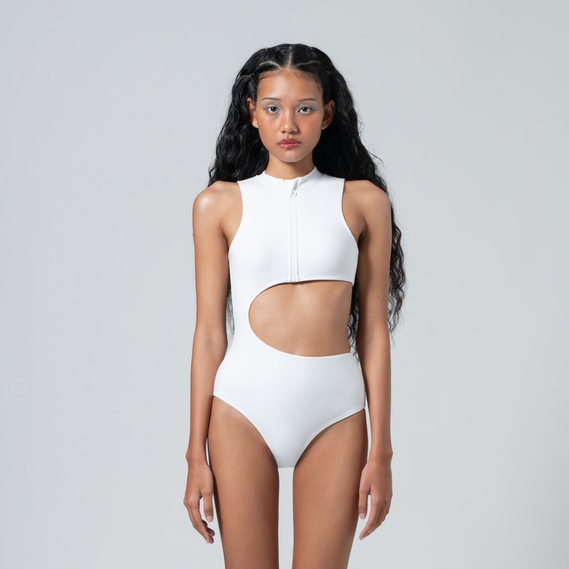 PURE WHITE CONCAVE WAIST ONE-PIECE - 女泳衣/比基尼 - 其他材質 