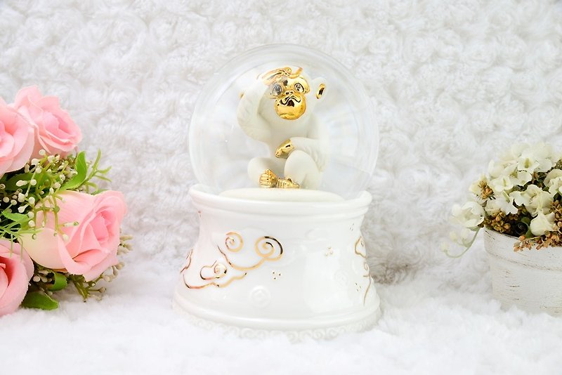 Monkey Tianshou Crystal Ball Music Box New Year Congratulations New Home Gift Birthday Gift - Items for Display - Glass 