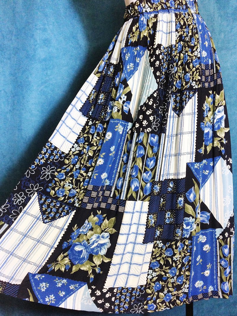 Ping-pong vintage [vintage skirt / Nippon Printing stitching vintage dress] abroad back VINTAGE - กระโปรง - เส้นใยสังเคราะห์ สีน้ำเงิน