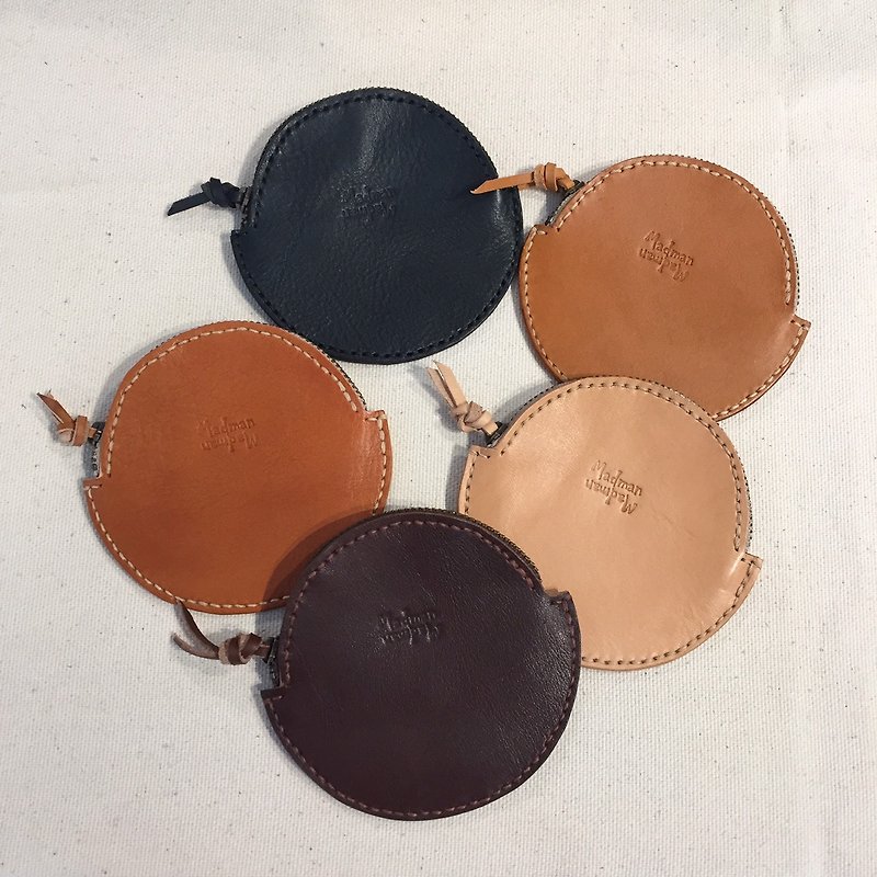 Handmade leather vegetable tanned leather round coin purse gift - Coin Purses - Genuine Leather 