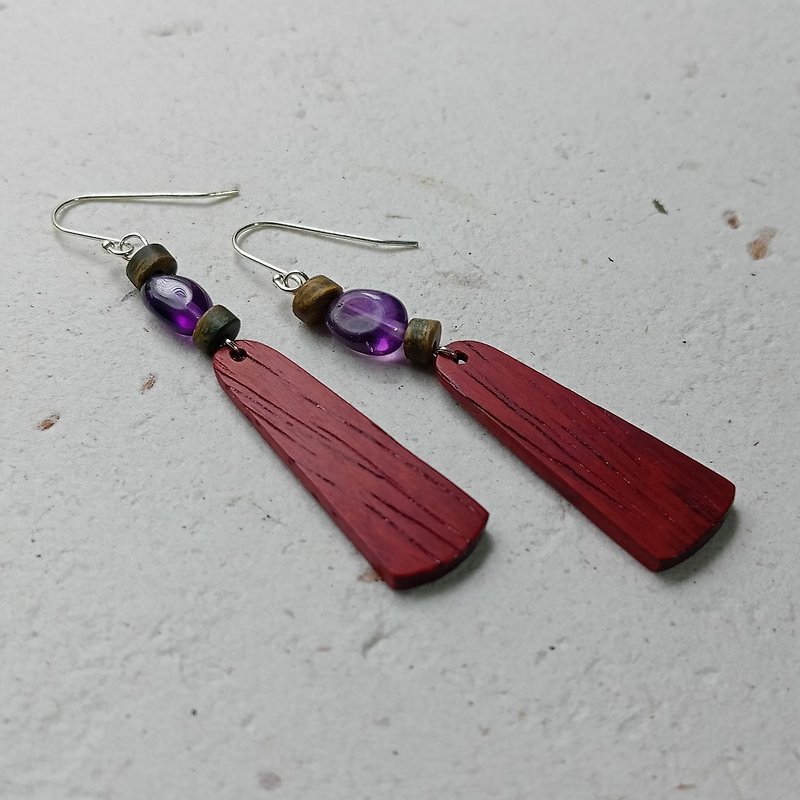 Rosewood and natural stone earrings - ต่างหู - ไม้ สีนำ้ตาล