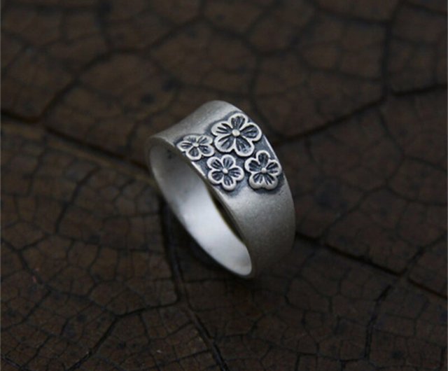 本物のS990シルバーハンドメイド刻印梅花指輪女性エレガント