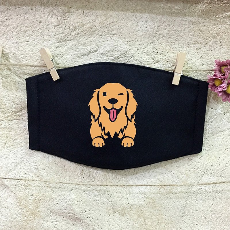 吐舌黃金獵犬 反光口罩 手工質感口罩 Golden Retriever - 口罩/口罩收納套 - 棉．麻 多色