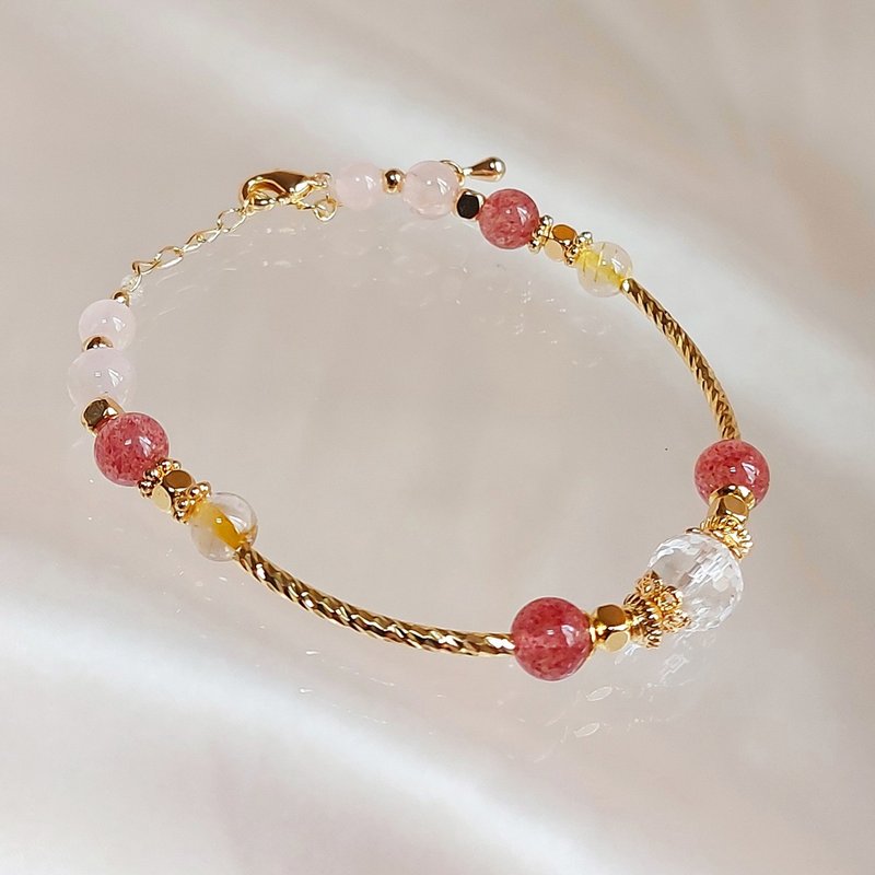 Rose Quartz Strawberry Crystal Blonde Crystal White Crystal/Venus, God of Love. Peach Blossom Lucky Bracelet - Bracelets - Gemstone Pink