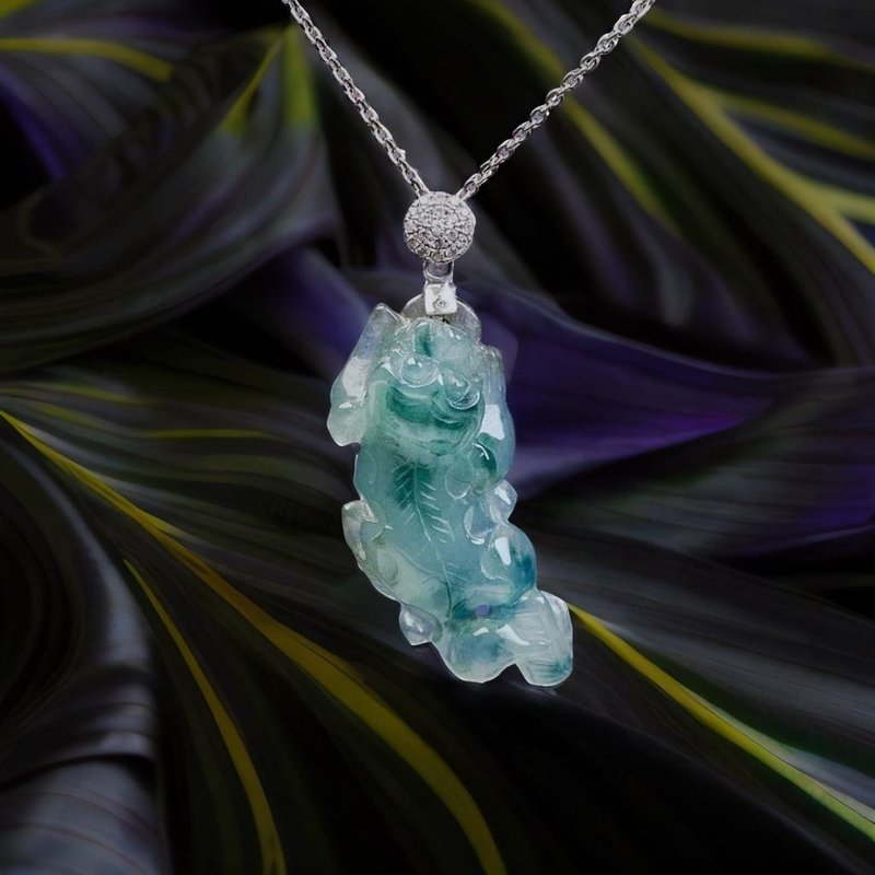 【招財神獸】冰飄花翡翠貔貅吊飾925銀墜頭| 天然緬甸翡翠| 送禮 - 吊飾/掛飾 - 玉石 綠色