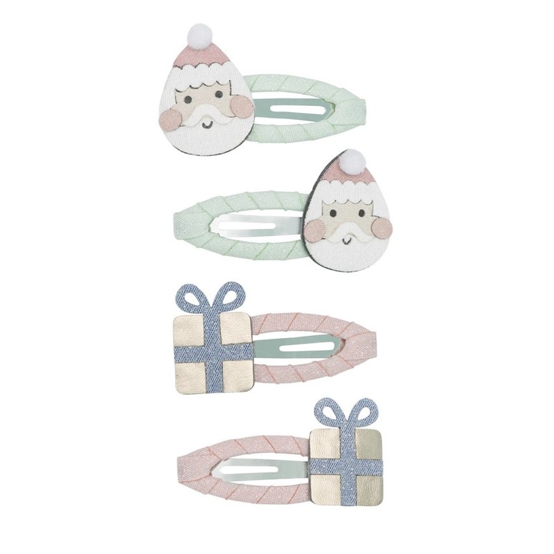 【聖誕禮盒】英國Mimi & Lula AW24_Xmas聖誕老公公滴答夾4入 - 嬰兒帽子/髮帶 - 聚酯纖維 