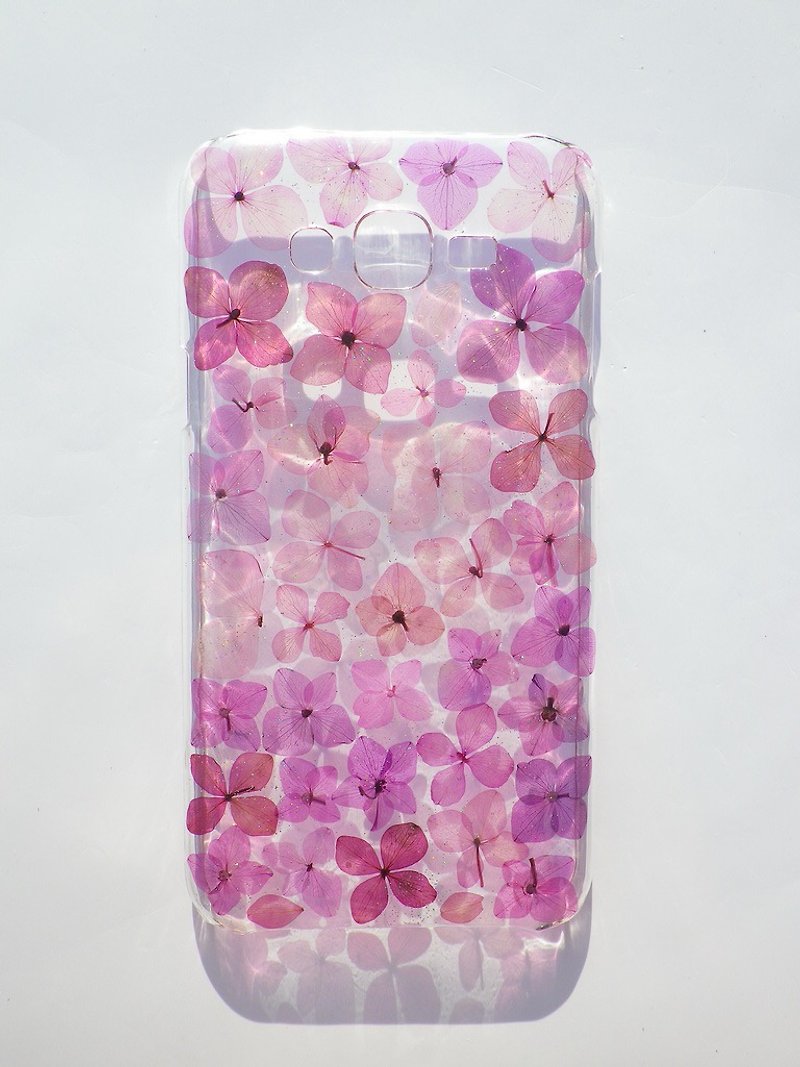 Handmade phone case, Pressed flowers phone case, Samsung Galaxy J7, Purple Hydrangea - Phone Cases - Paper Purple