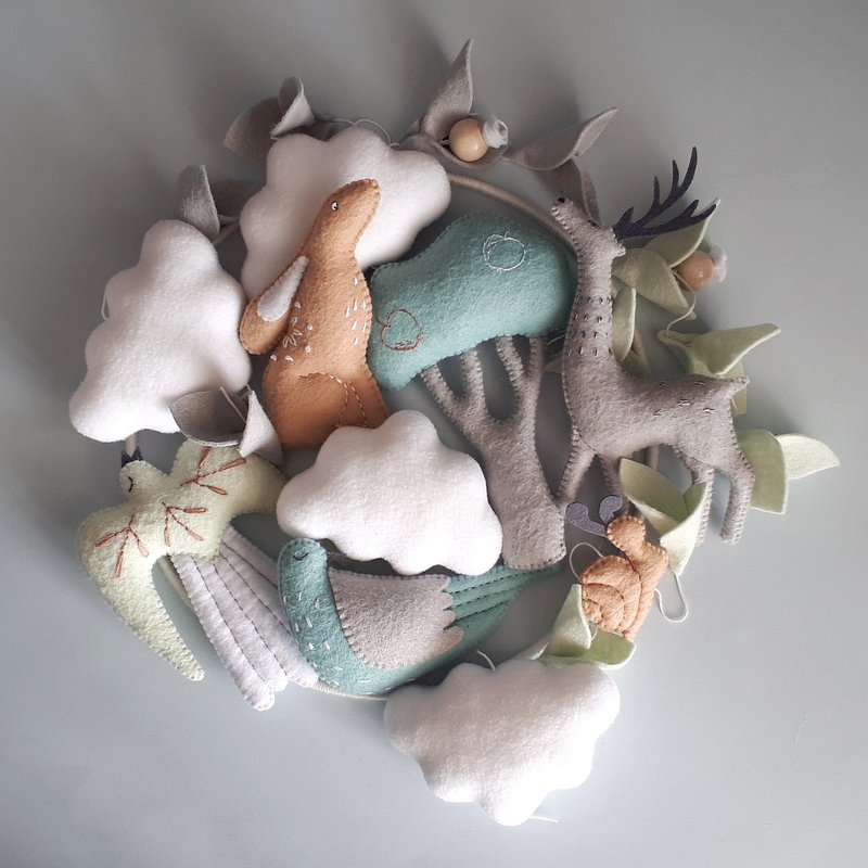 Forest crib mobile with deer, Birds mobile, Baby mobile for nursery - 寶寶/兒童玩具/玩偶 - 其他材質 多色