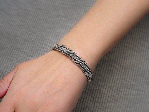 Unique wire wrapped nickel silver bracelet bangle 28th