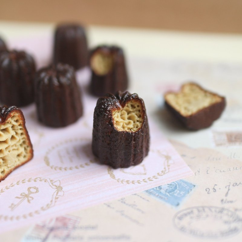可麗露 咬一口 canelé de Bordeaux 仿真甜點 耳環 天使之鈴 - 耳環/耳夾/耳骨夾 - 黏土 咖啡色
