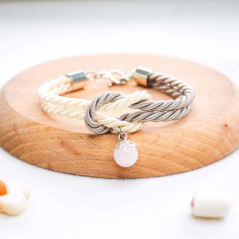 Mashmallows RopeBracelet with Lucky Stone - Beige & Grey - 手鍊/手環 - 貴金屬 多色