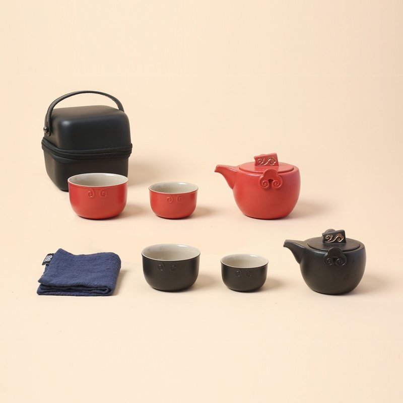 [LOHAS] Ruyi travel set, one pot, two cups + portable box, two-color options - Teapots & Teacups - Pottery 