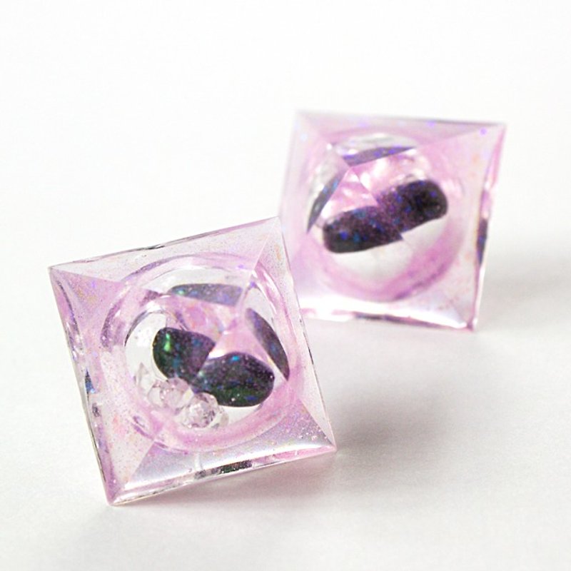 Pyramid dome earrings (beans) - Earrings & Clip-ons - Other Materials Pink