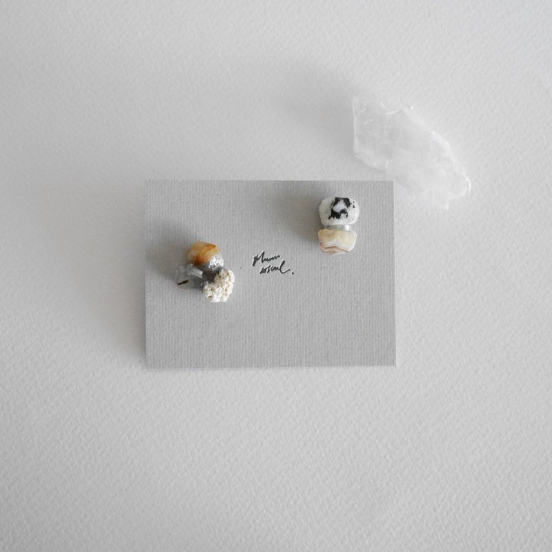 金繼 耳環 ピアス / イヤリング | 銀的海 no.205 - 耳環/耳夾/耳骨夾 - 半寶石 卡其色