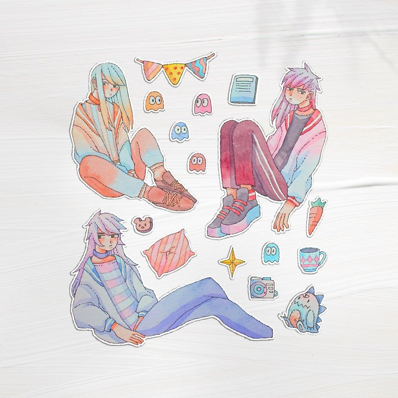 Pink Teenager Hand-painted Watercolor Stickers 17pcs - Stickers - Paper Pink
