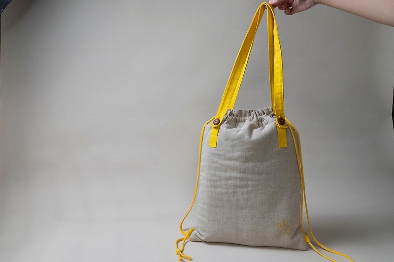 黃小米-兩用束口背包 - 水桶袋/索繩袋 - 棉．麻 