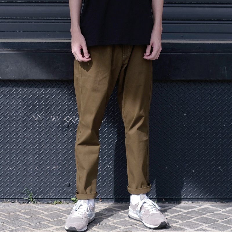 輕薄修身長褲 Slim Chino Pants/簡約/素色/情侶服/長褲/九分褲 - 男長褲/休閒褲 - 棉．麻 綠色