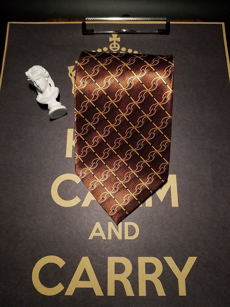 褐色古董花紋領單真絲商務正裝領帶 - 領呔/呔夾 - 絲．絹 咖啡色