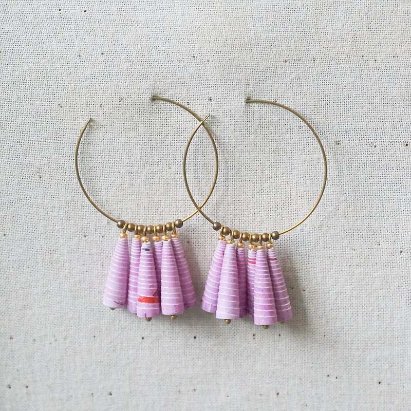 [Small roll paper handmade/paper art/jewelry] pink large hoop earrings - Earrings & Clip-ons - Paper Pink