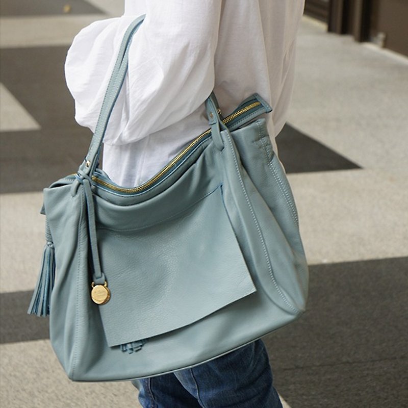 La Poche Secrete: French girl's handsome bag _ clear blue _ shoulder back cross-body bag - Messenger Bags & Sling Bags - Genuine Leather Blue
