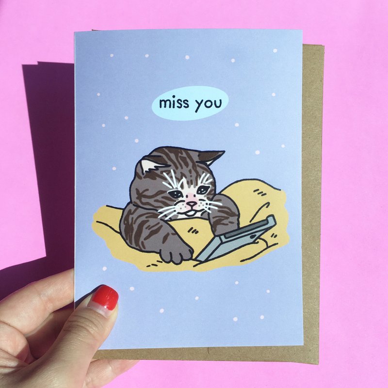 Greeting Card - Miss You Sad Cat Meme - Cards & Postcards - Paper 