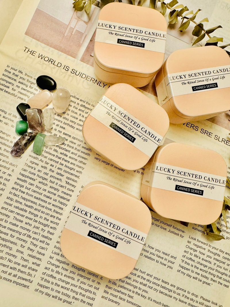 【Rose Tree】幸運石鋁罐香氛蠟燭。手作大豆蠟。9種香味 - 蠟燭/燭台 - 蠟 金色