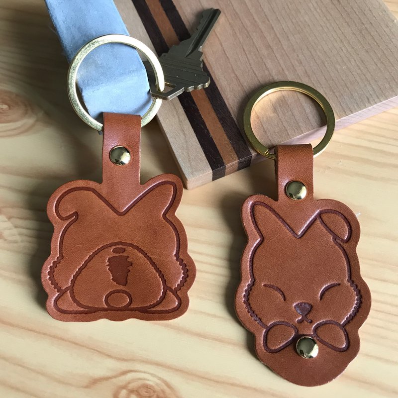 Bibi Rabbit Handmade Series — Bibi Emoticon Pack Keychain | Hanging Bag Decorative Buckle - Keychains - Genuine Leather Brown