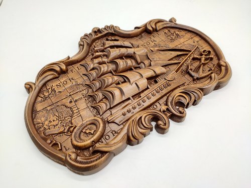 木製船の彫刻 壁掛け用 海賊船、木製船、船員の贈り物、彫刻工芸品木製 - ショップ AndyCarver