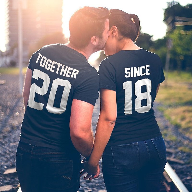 custom couple together since black t shirt - เสื้อยืดผู้หญิง - ผ้าฝ้าย/ผ้าลินิน สีดำ